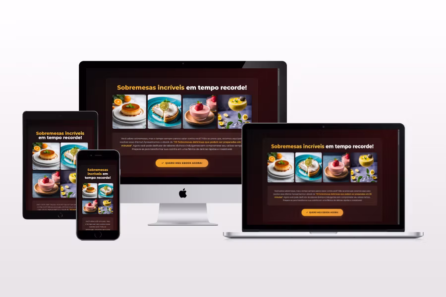 20 Sobremesas Deliciosas em 20 Minutos - Landing page para ebook de receitas